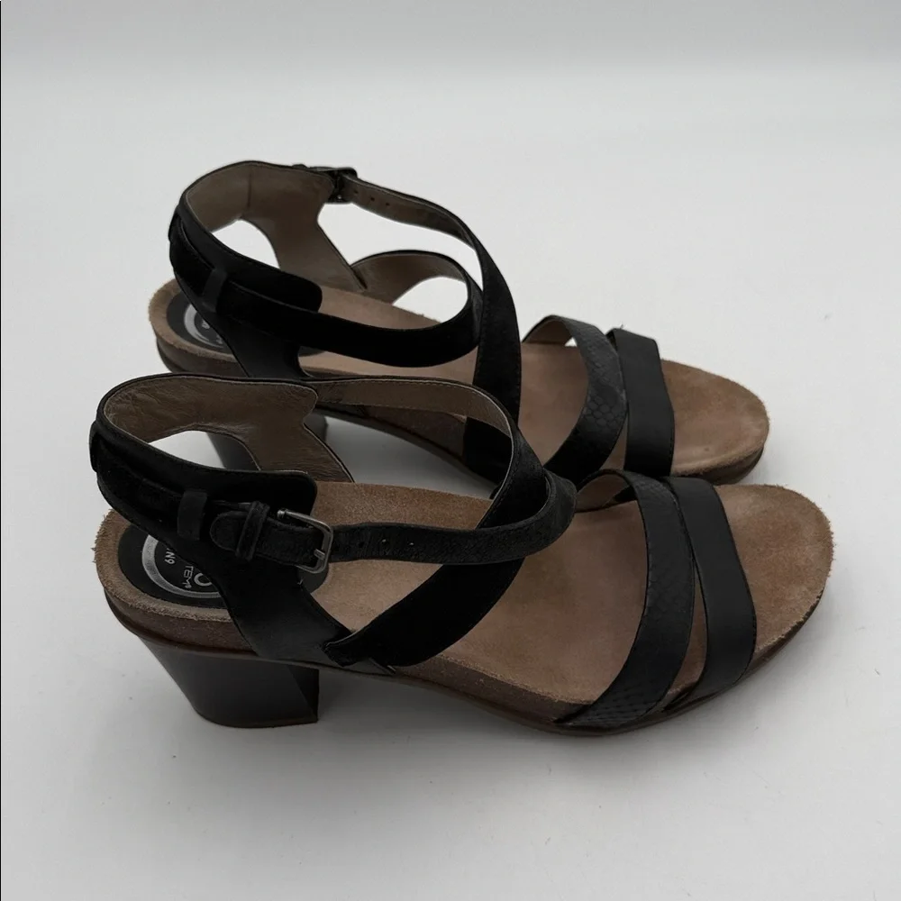 Obeo  Black Strappy Heels sandal women 9N Leather upper casual office comfort